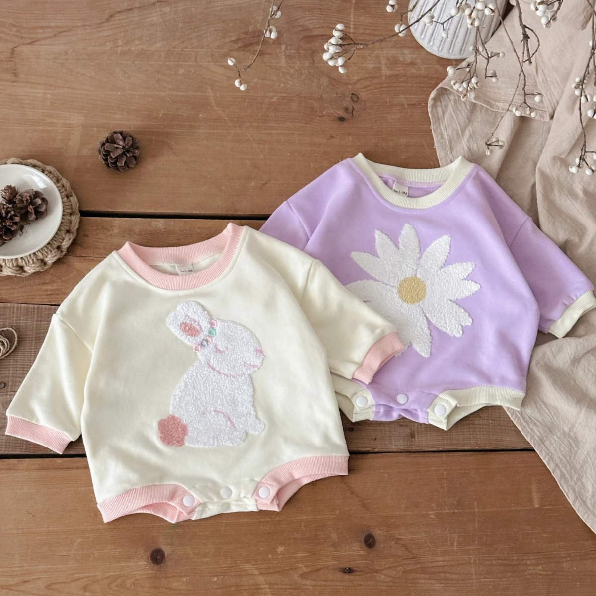 Newborn Baby Girl Romper Floral - Body de manga larga con motivos